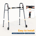 Folding Walker for Seniors, Rolling Walker with 8 Height Adjustments, One-Hand Folding, 300lbs Capacity, Lightweight Aluminum Front Wheel Walker for Elderly Adults and Handicap