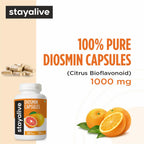 STAY ALIVE Pure Diosmin Complex 1000mg Formula, 120 Capsules, Citrus Bioflavonoids Rich Fruit Extract, 2 Month Supply, 100% Vegetarian, Non-GMO & Gluten Free Diosmin Supplement