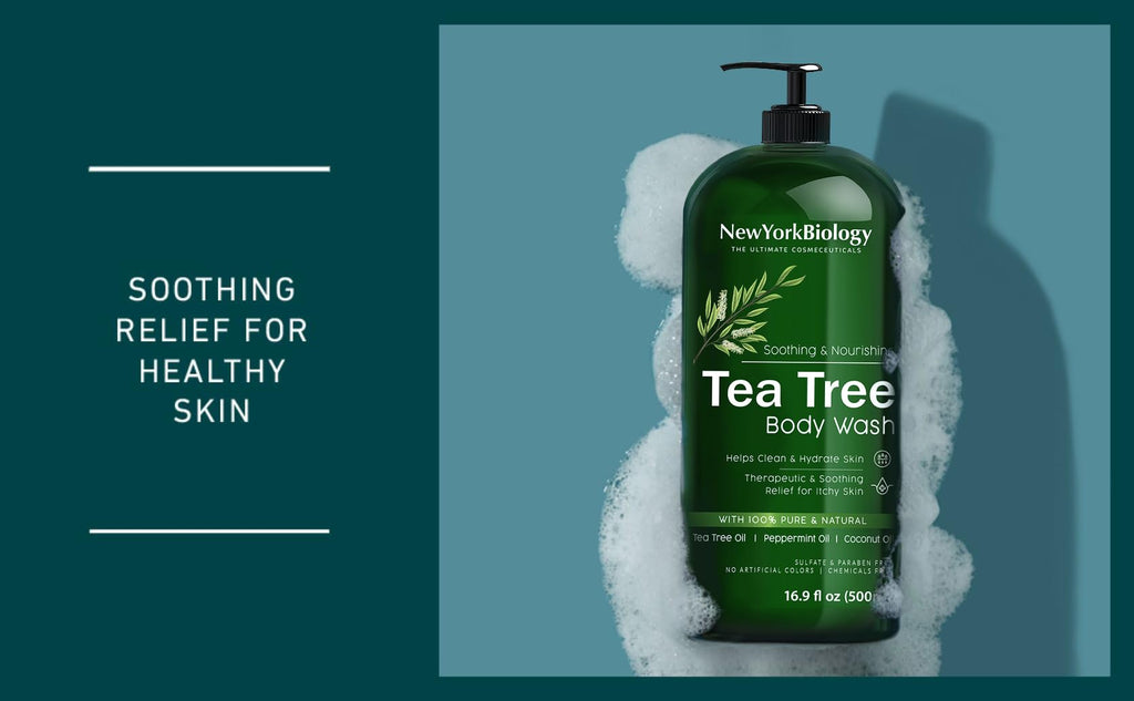New York Biology Tea Tree Body Wash for Men and Women - Moisturizing Body Wash Helps Soothe the Skin - Refreshing and Hydrating Cleanser for Body and Feet - 16.9 Fl Oz (Pack of 2)