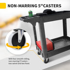 MaxWorks Heavy Duty 2‑Shelf Service Cart 500 lb Capacity Polypropylene Utility Cart with 5" Non‑Marring Casters Deep Trays and Built‑In Tool Storage for Garage Warehouse Workshop (80855)