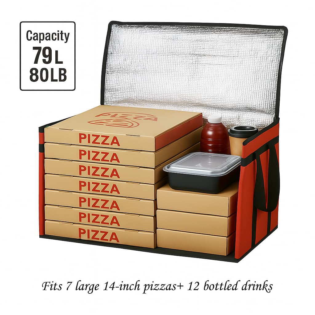 Bodaon Large 3-Pack Insulated Food Delivery Bag with hard bottom, XXXL Pizza Cooler Bags, Rideshare Delivery Bag, Thermal Cold/Hot Styrofoam Carrier for Travel/Shopping/Catering/Car