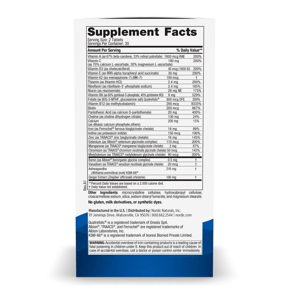 Nordic Naturals Women’s Multivitamin Extra Strength - Skin, Hair, Energy, & Bone Support - Immunity Supplement - 20 Essential Nutrients - 60 Tablets - 30 Servings
