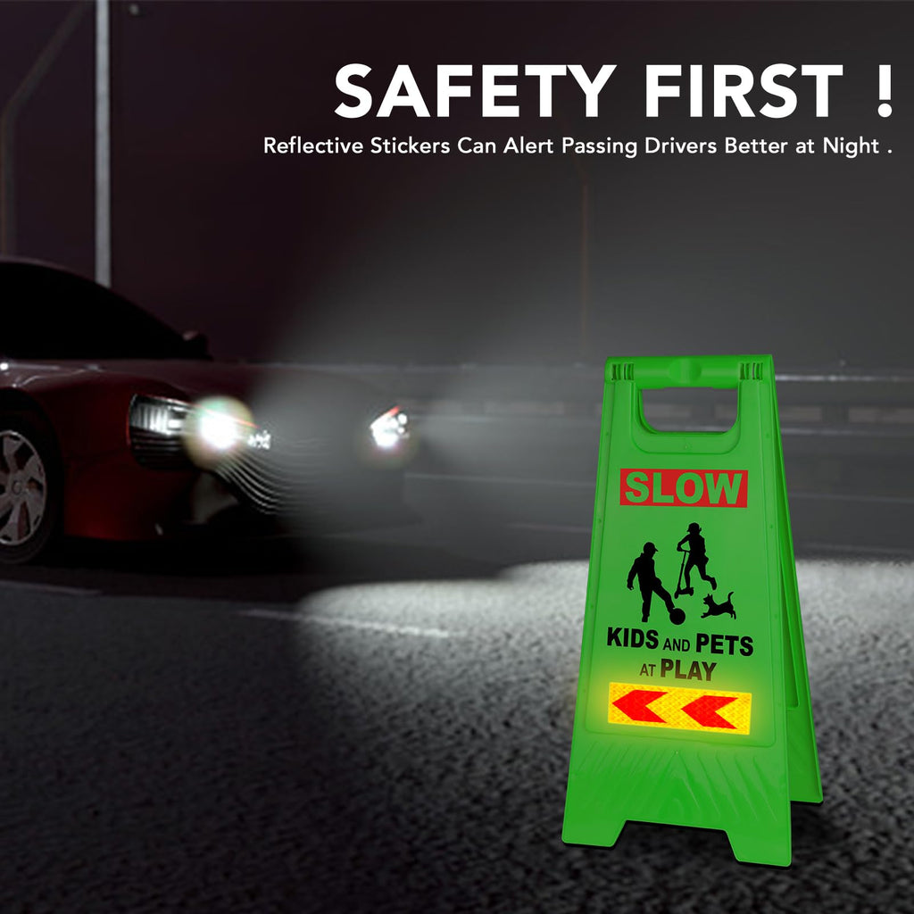XPCARE 24 Inches Kids Playing Sign for Street, 4PACK Green Children at Play Safety Sign with Reflective Tapes,Caution Slow Down for Street,Kids and Pets at Play Warning Sign