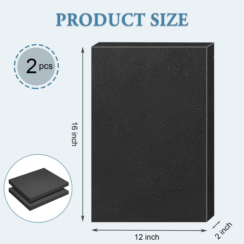 Black Polyurethane Foam Inserts for Cases, 2 Pcs 16 x 12 x 2 Inch, Cuttable Packing Padding for Tool Box, Camera, Crafts and Storage