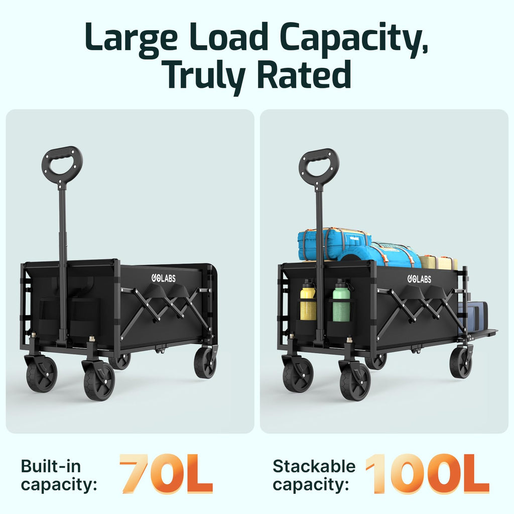 Golabs WA1 Collapsible Folding Wagon Cart, Max 220lb Load, Expands to 100L