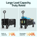 Golabs WA1 Collapsible Folding Wagon Cart, Max 220lb Load, Expands to 100L