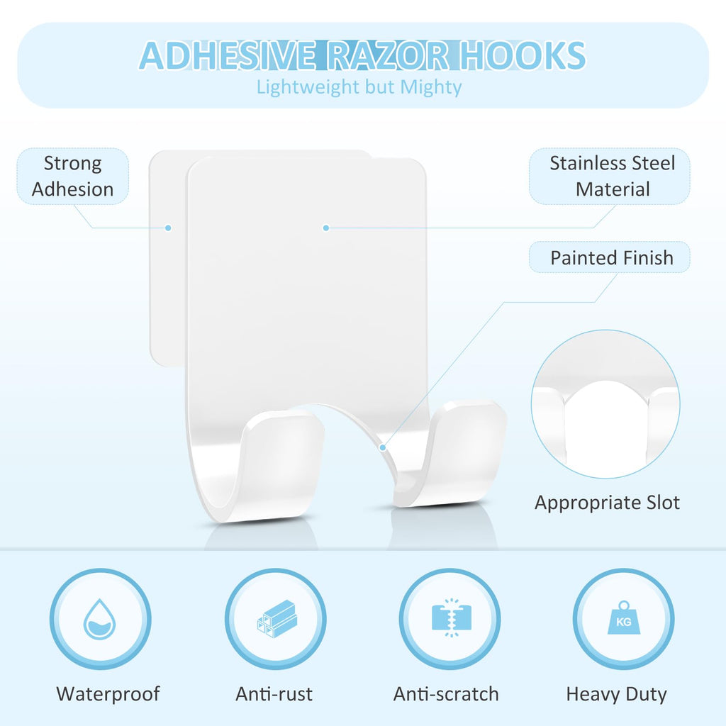 VIS'V Shower Wall Adhesive Razor Holder for His and Hers, White, 2 Pcs