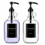 ClutterVerse 2 Pcs Glass Laundry Detergent Dispenser with Black Pump, 64 oz Each, Half Gallon Dispenser for Laundry Room, Includes Black Labels and Measuring Cups