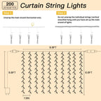 Soagrc 200 LED Warm White Curtain Fairy Lights 9.8x6.6FT Plug in