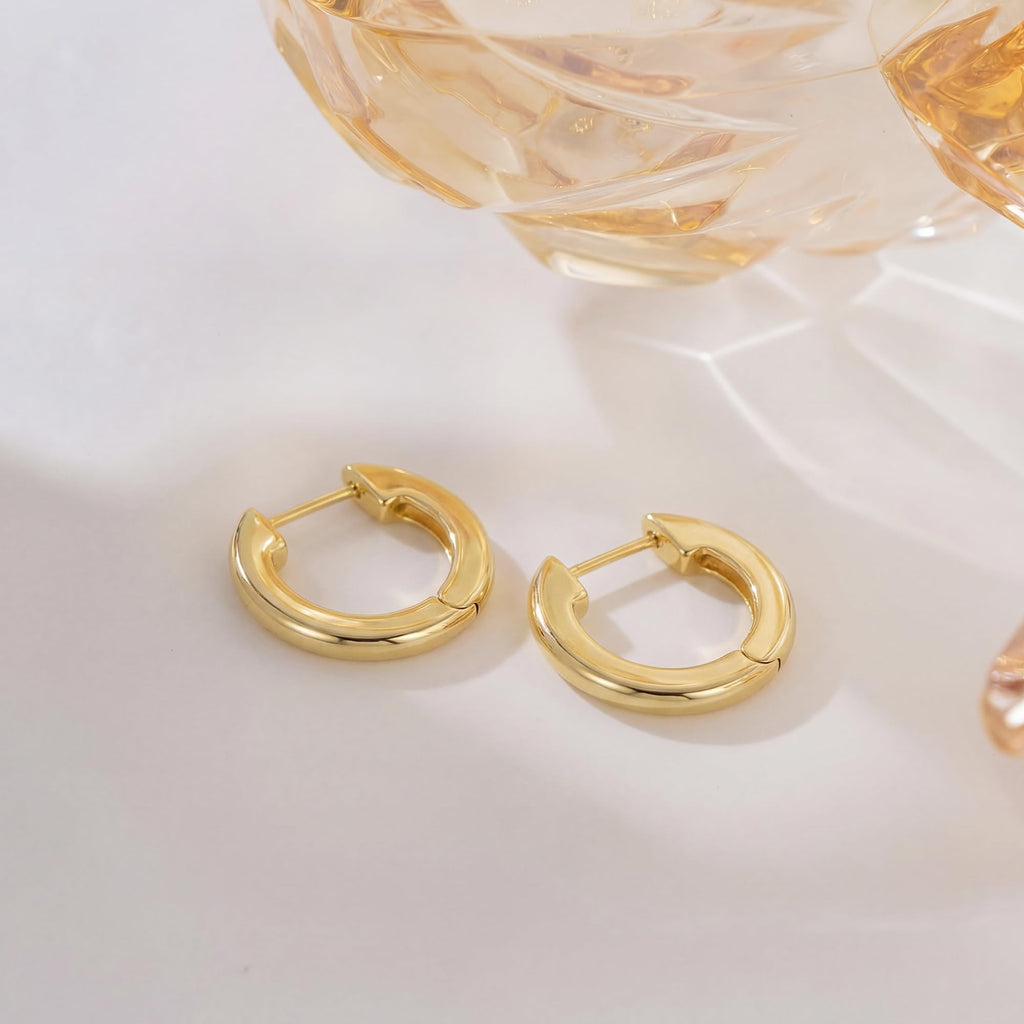 14K Gold Huggie Hoop Earrings for Women - Small Minimalist Earrings (14mm)