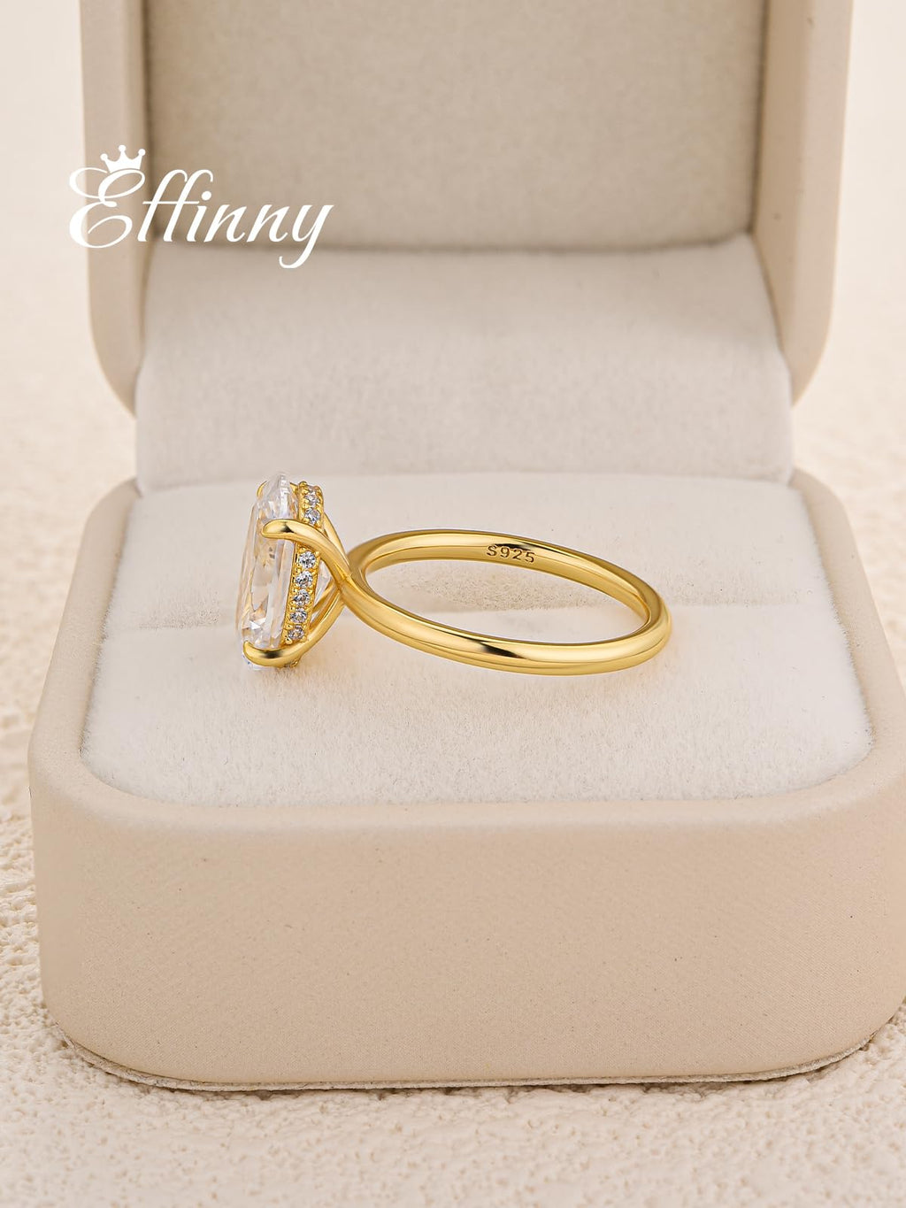 Effinny 3.5 Carat Elongated Oval Cut Engagement Ring for Women,925 Sterling Silver Solitaire Promise Ring (3.5ct,Golden, 5)