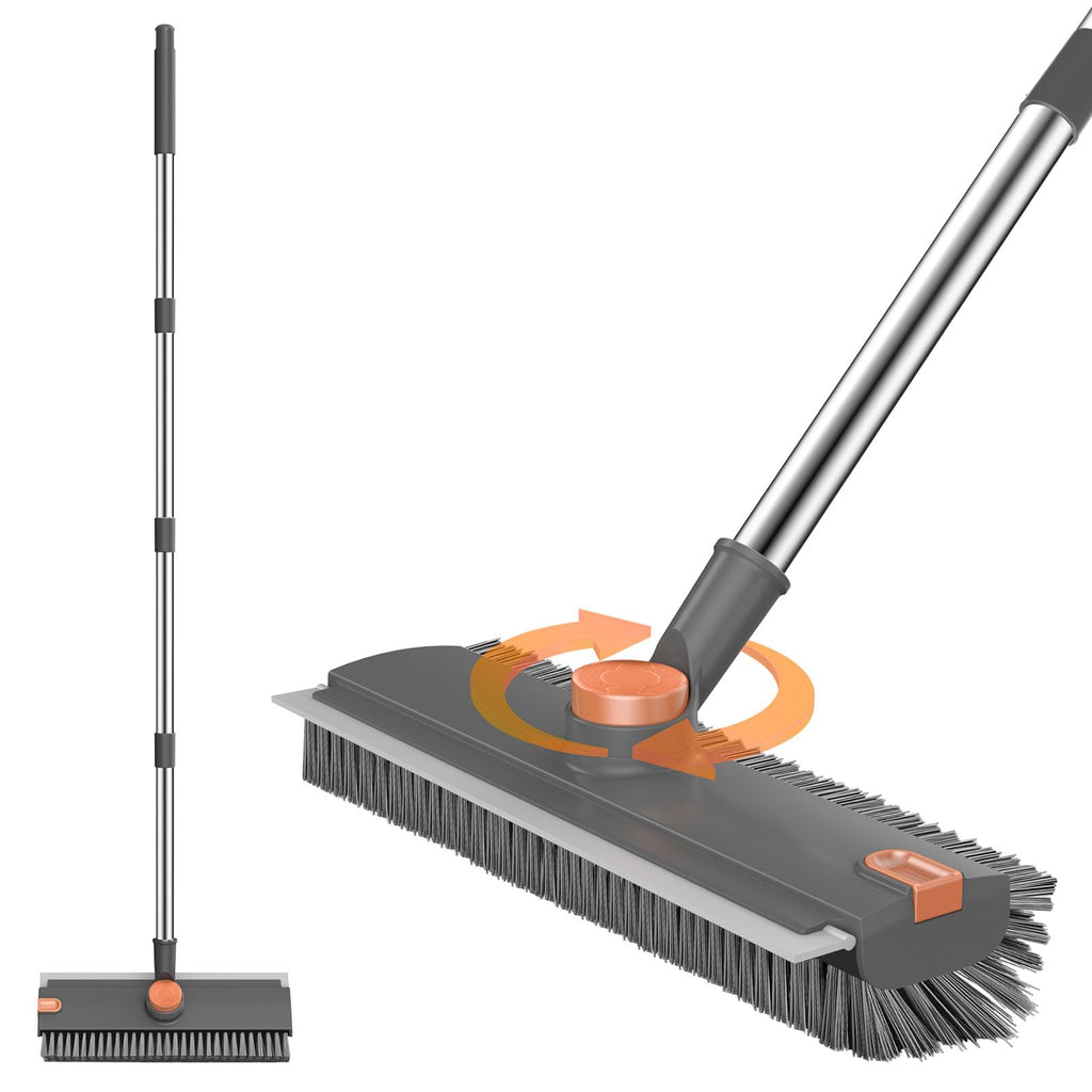 SetSail Floor Scrub Brush, 3 in 1 Floor Scrub Brush with 54-in Adjustable Long Handle and Scraper Heavy Duty Stiff Bristle Floor Scrubber for Cleaning Shower Bathroom Kitchen Patio Garage, Grey&Orange