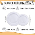 FLOWERCAT 60PCS White Plastic Plates - Heavy Duty White Disposable Plates for Mother's Day/Birthday Party/Wedding -serve for 30 guests Include 30PCS 10.25" & 30PCS 7.5" Plates for Party