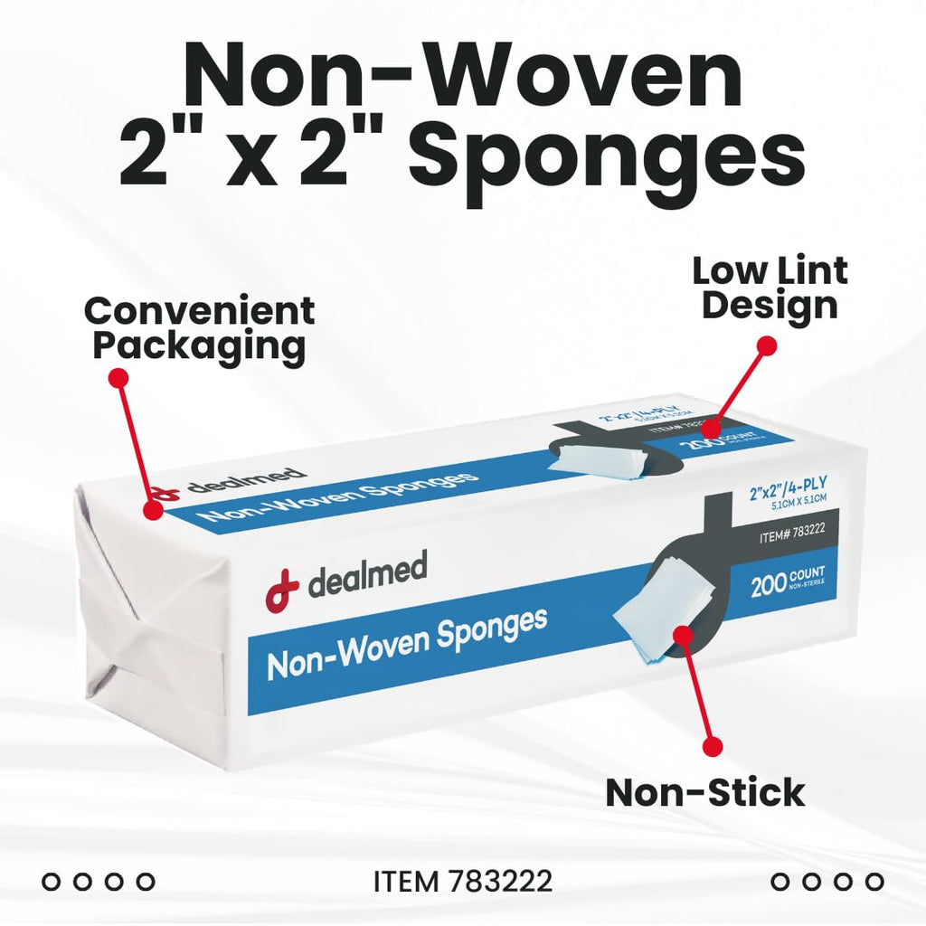Dealmed 2x2 in Non-Woven Gauze Sponges - 4-Ply Non-Sterile 200 Ct 2 Pack