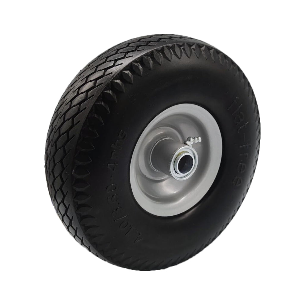 Flat Free 4.10/3.50-4 Tire with 3/4 & 5/8 Axle Bore, 3.5” Center Hub 10 inch Solid Tire Replacement for Hand Truck/Wagon/Garden Cart/Wheelbarrow/Dolly(Set of 2)