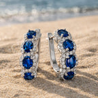 Amy & Annette Blue Sapphire Earrings - 18k White Gold Plated Halo Earring for Women - Great Gift Idea for Every Occasion