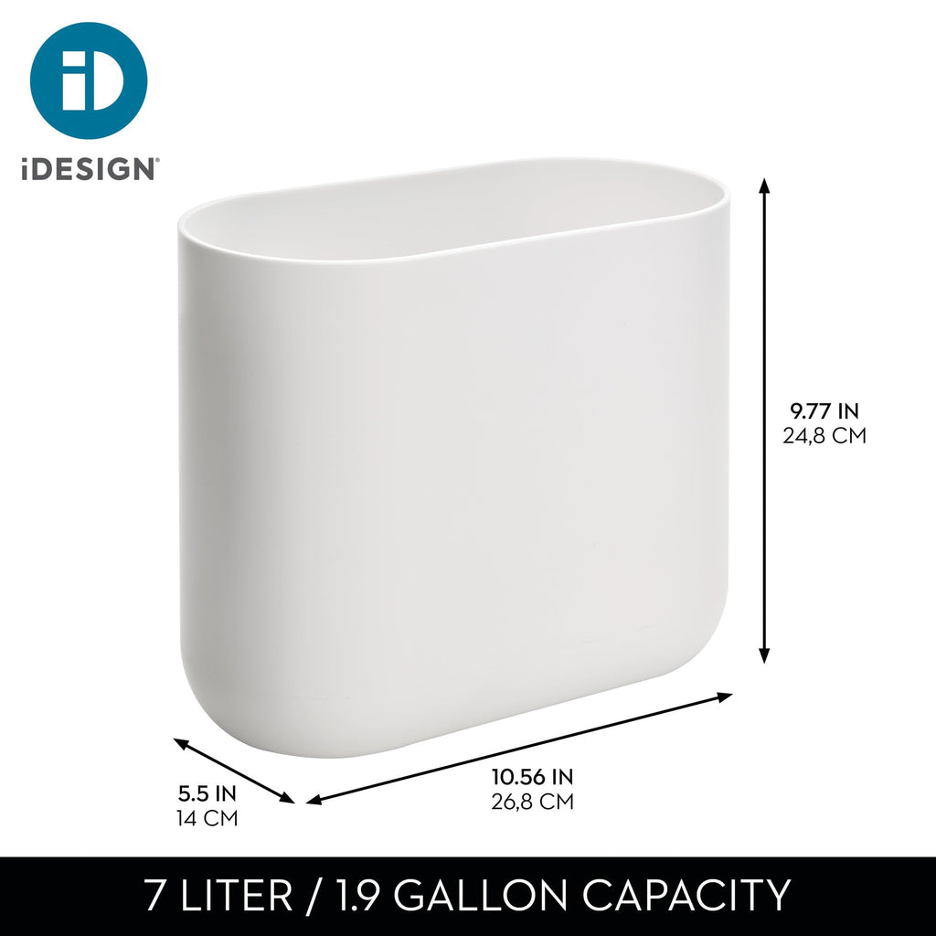 iDesign Small Slim Plastic Bathroom Trash Can, White
