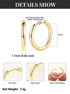 Silvora Gold Huggie Earrings for Women, 10MM Small Gold Hoops with 925 Sterling Silver Posts, Hypoallergenic Cartilage Earrings for Sensitive Ears