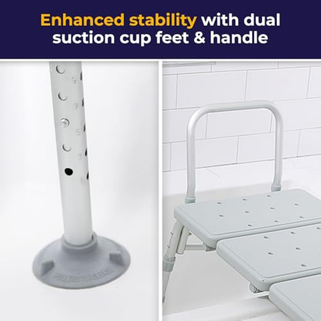 Drive Medical Tub Transfer Bench for Bathtub - Safer, Independent Bathing Aid - Height Adjustable Bench - Sturdy Aluminum Construction - Comfortable Backrest Support - 350 Lb Capacity