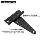 HILLMASTER 4 Inch T-Strap Hinges Heavy Duty Shed Door Hinges Gate Strap Hinges Black Tee Hinge Wrought Gate Hardware Small T Hinges for Wooden Fences,Shutter,Window,Barn,Outdoor Rustproof(6 Pack)
