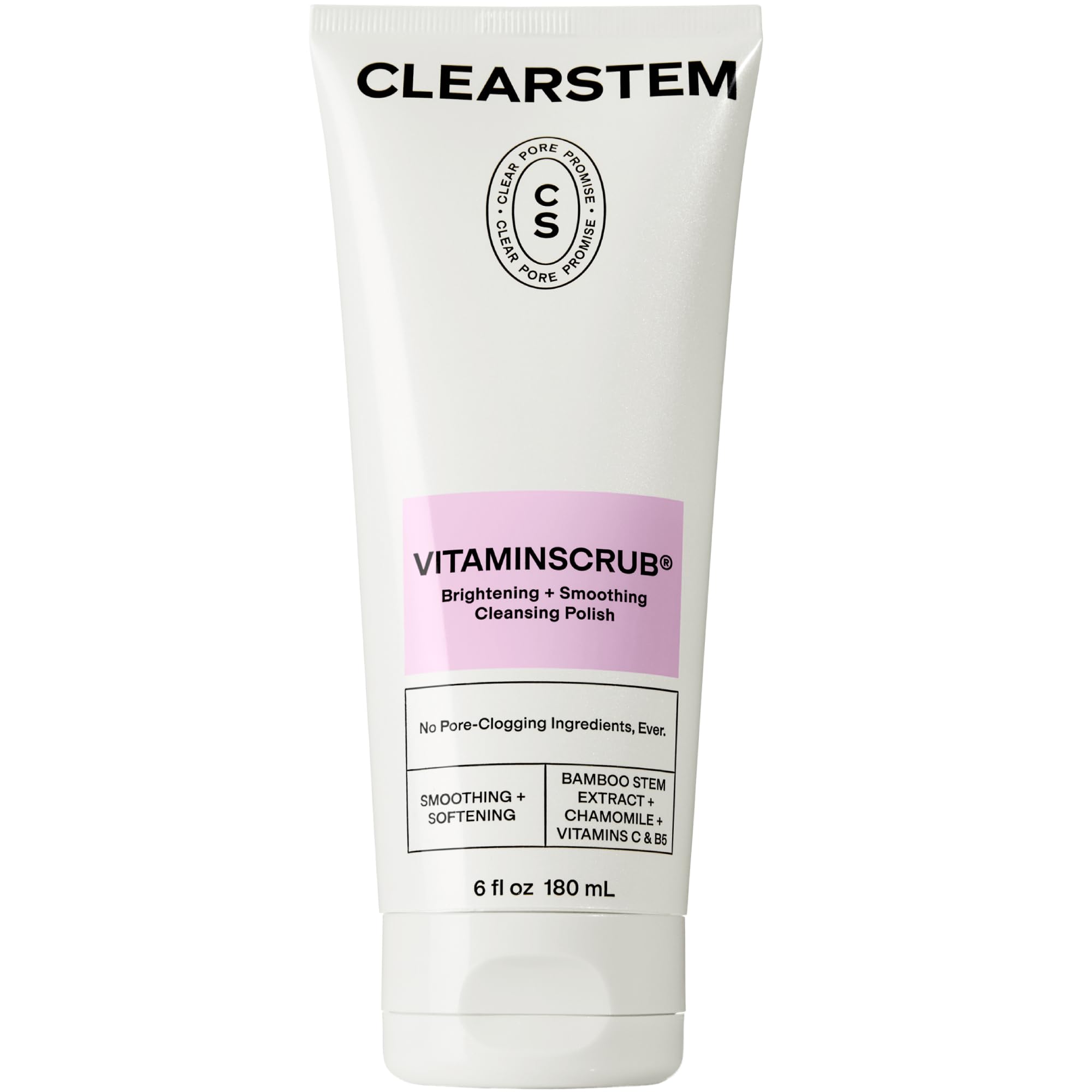 CLEARSTEM - VITAMINSCRUB - Antioxidant-Infused Scrub Cleanser - Exfoliating Face Wash + Body Scrub - Vitamin C, Hemp, Bamboo - Skin Care Products - Gluten Free, Cruelty Free - 6 fl oz / 180ml