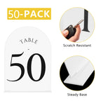 JOYIT Arch Wedding Table Numbers 1-50 with Stands – Double-Sided Printed 5" X 7" Acrylic Signs with White Background and Black Text, Perfect for Wedding Receptions, Parties, Anniversaries, and Events