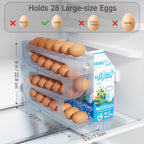 Sotfamily Egg Holder for Fridge, Auto Rolling Egg Dispenser for Refrigerator, Kitchen - Space-saving Egg Roller/Organizer/Storage/Container/Tray - 2 Packs for 56 Large Size Eggs(Frosted Clear)