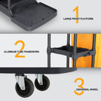 TUFFIOM Extra Large Commercial Traditional Cleaning Janitorial 3-Shelf Cart, 500 Lbs Capacity Housekeeping Cart, 42.5" L x 18.7" W x 37.6" H, Wheeled with 22 Gallon Yellow VinylBag Cover w Lid, Black