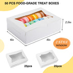 TOMNK 50pcs Cookie Boxes with 2 Style Window, 8x6x2.5in White Bakery Boxes