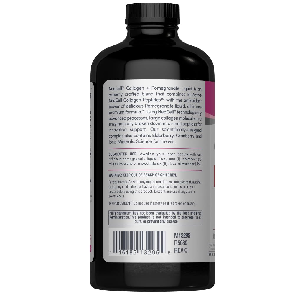 NeoCell Liquid Collagen, Skin, Hair, Nails and Joints Supplement, Includes Fruit Juice Concentrates and Green Tea Blend, Pomegranate, 16 oz., 1 Bottle