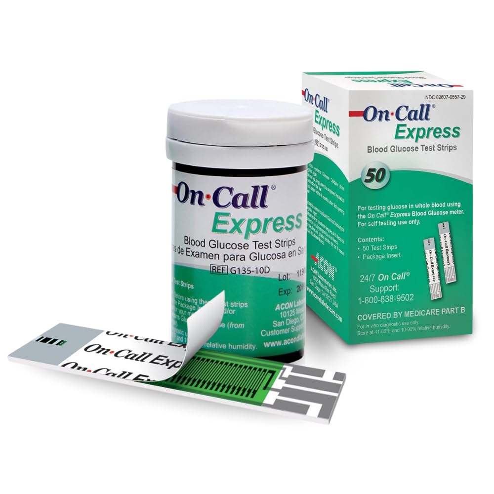 Blood Glucose Test Strips for Diabetes by On-Call Express, 50 Count, No Coding Needed, Quick Read in Seconds, Accurate Diabetic Blood Sugar Testing