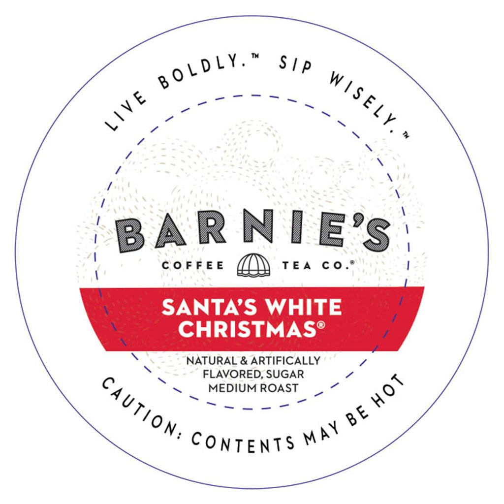 Barnie's Coffee Santa's White Christmas Single Serve Coffee Pods with Coconut, Vanilla, and Caramel Flavors, Medium Roast Arabica Coffee Beans Compatible with Keurig Brewers, 48 Count