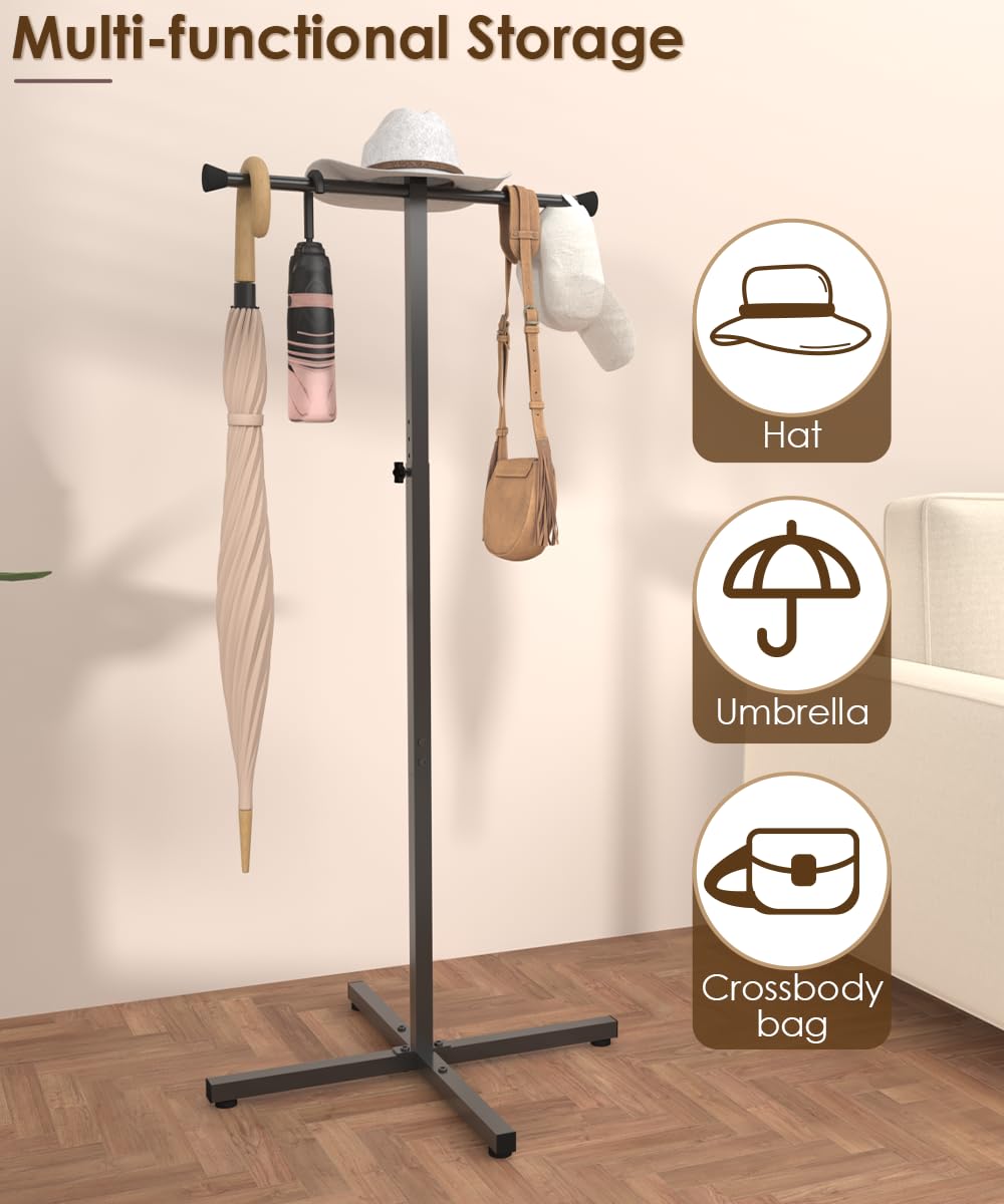 Ansionsol 42-48 Inch Adjustable Height Shopping Bag Rack, Heavy Duty Metal T-shaped Grocery Bag Holder for Retail Stores, Large Bag Display Stand for Malls,Vendor,Boutique,Trade Show, 2 Arms,Black