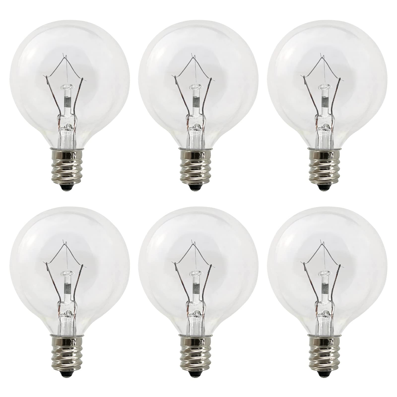 LinMiFo Wax Warmer Bulbs 6 Pack, G50 25 Watt Light Bulbs for Full Size Scentsy Warmers, E12 Base G16.5 Globe Clear scentsy Bulb for Candle Wax Warmer, Long Lifespan, 120 Volt