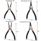 Small Tip Snap Ring Pliers Set, 4pcs 7" Internal/External Circlip Pliers Kit with Straight/Bent Jaw