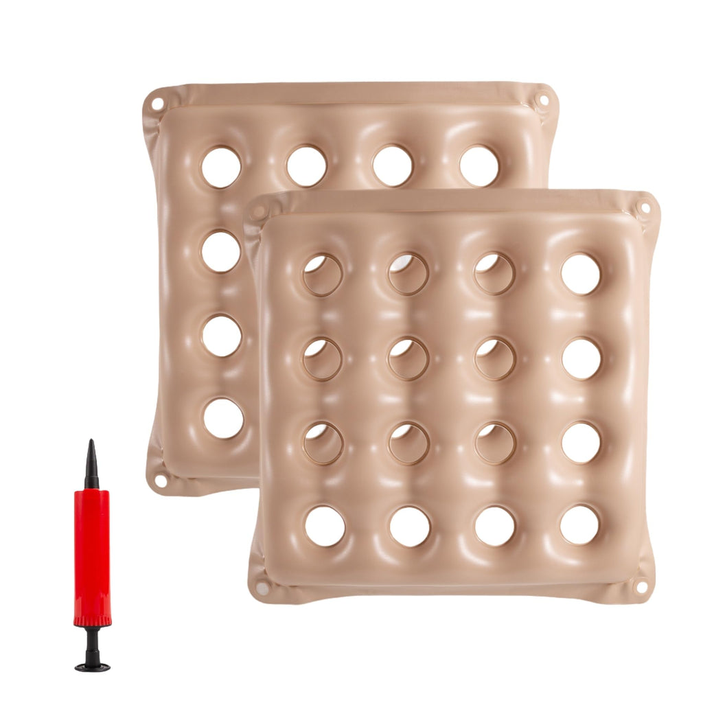 2-Pack Waffle Inflatable Seat Cushions with Pump, 18 Inch Beige 16-Hole Air Cushion for Pressure Relief, Wheelchair, Office Chair, Car Seat & Travel (Beige)