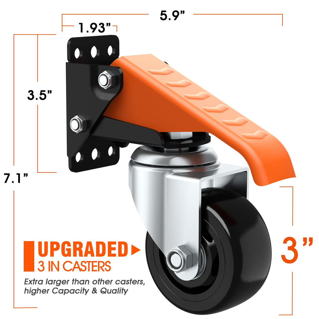 Ronlap Workbench Casters Wheels Kit 920 Lbs Capacity Retractable Casters Set of 4 Heavy Duty Side Mount 3" Lifting Caster Work Table Tool Bench Stepdown Castors Wheels 4 Pack