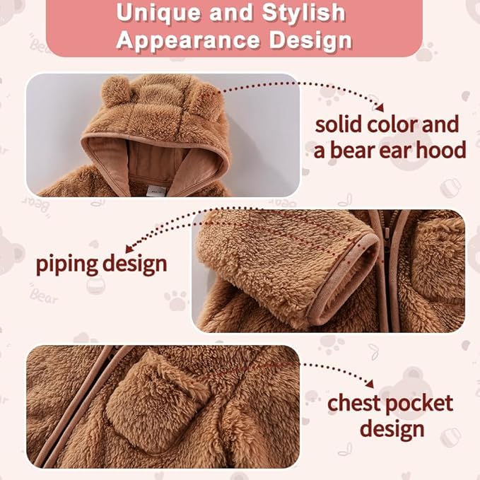 AiWMGL Newborn Baby Bear Outfit Suit With Fold-Over Mittens and Footies Girls Boys 0-3 Months Winter Fleece Clothes Suit Hooded Jumpsuit Romper Snowsuit