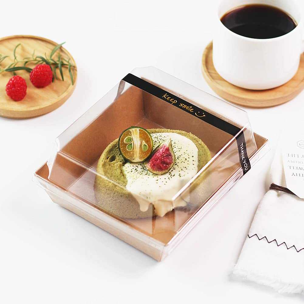 Ocmoiy Small Charcuterie Boxes with Clear Lids, To Go Paper Disposable Food Containers, 5 Inches Bakery Dessert Boxes for Sandwich, Cookie, Pastry, Cake Slice (Brown, 50ct)