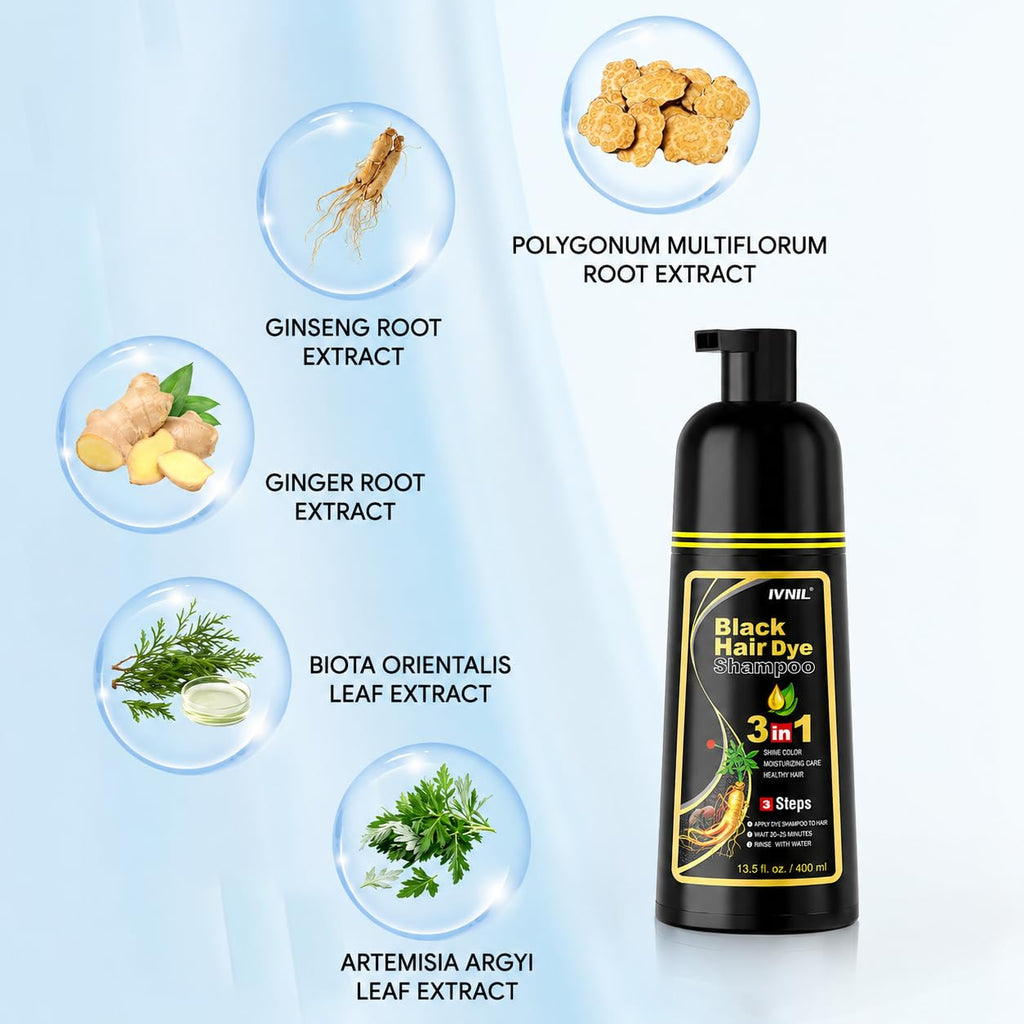 Ivnil Black Hair Dye Shampoo Color Shampoo for Gray Coverage for Women Men