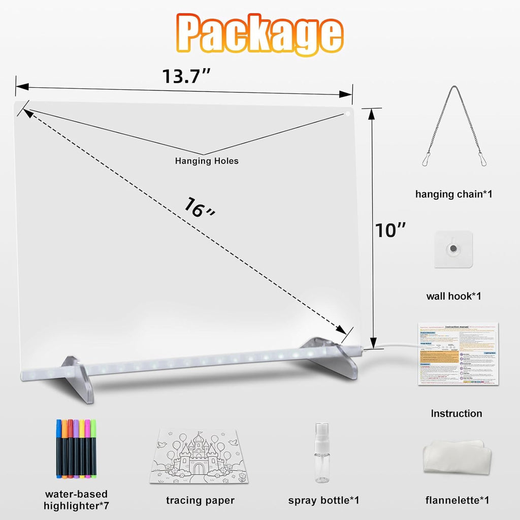 Signsxcel Led Note Board with Colors,16''Drawing Tablet,6 Modes & 8 Colors Light Up Drawing Board,Kids Toy with 13 Light Effects,Birthday Holiday Day Gifts for Girls & Boys Age 3+（White）