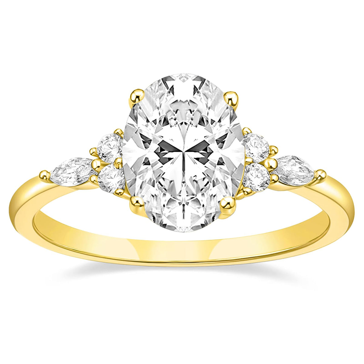 TIGRADE 3CT Engagement Ring Oval Cut Cubic Zirconia Marquise Round CZ Eternity Wedding Band for Women Size 3-12, Gold, Size 5