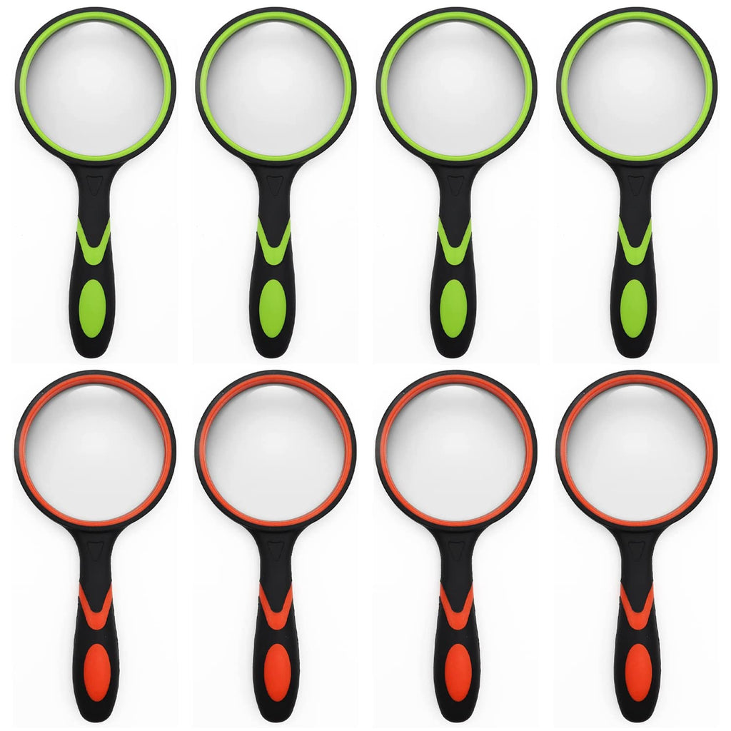 8 Pack 8X Handheld Magnifying Glass Reading Magnifier 50mm Magnifying Glass Lens with Non-Slip Rubber Handle for Reading Hobbies and Science
