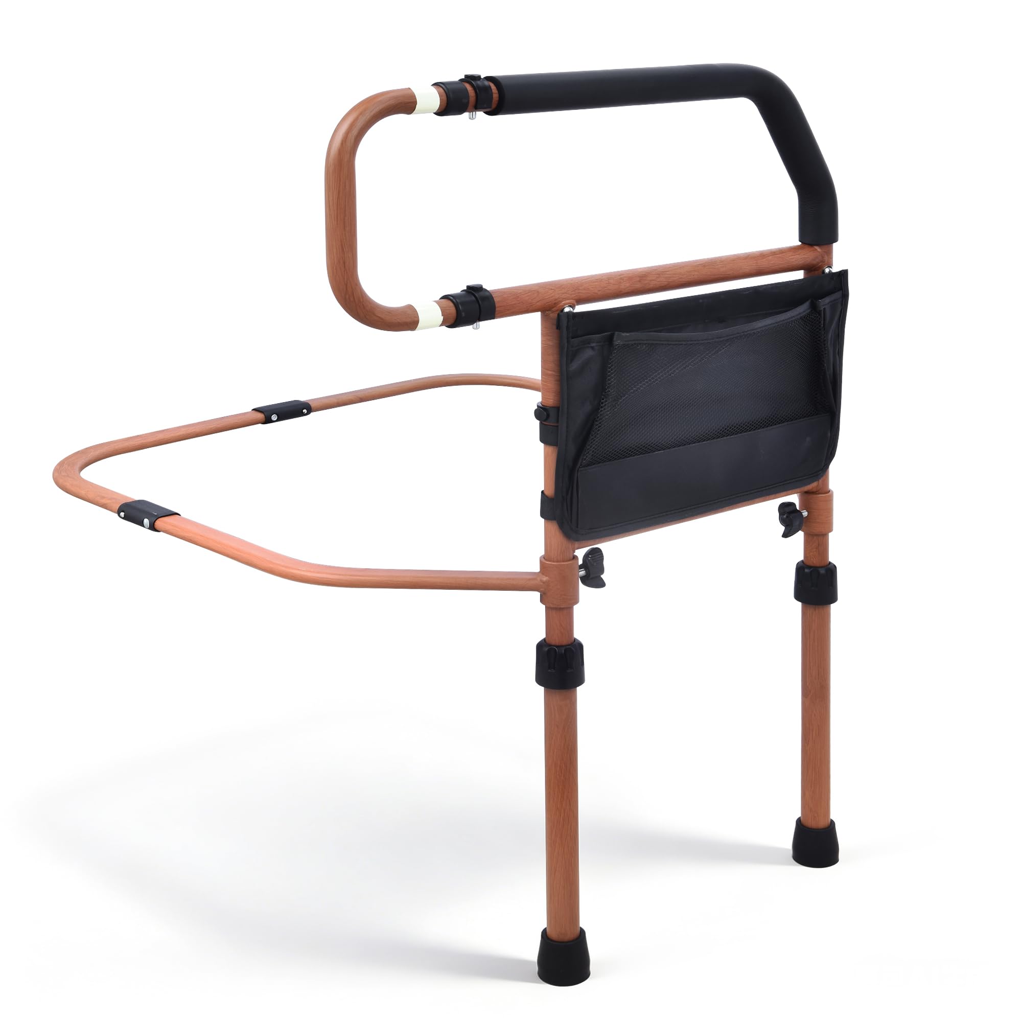 Sangohe Bed Rail for Elderly, Bed Assist Grab Bar Handle with Storage Pocket, Safety Bed Rails for Elderly Adults Getting in & Out of Bed at Home and Dorm, Reddish Brown, 504A02