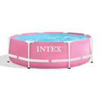 Intex 28290EH 8 Feet by 30 Inches Easy to Assemble Large Round Metal Frame Above Ground Swimming Pool with Dual Suction Outlet Fittings, Pink
