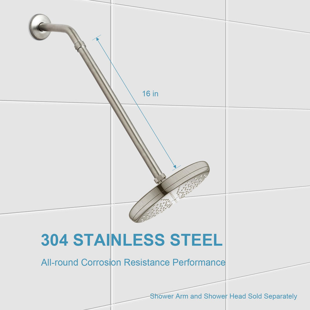 OFFO Shower Head Extension Arm, Brushed Nickel 16 in Shower Arm Extension Shower Head Extender Made of 305 Stainless Steel Shower Pipe Extension