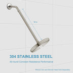 OFFO Shower Head Extension Arm, Brushed Nickel 16 in Shower Arm Extension Shower Head Extender Made of 305 Stainless Steel Shower Pipe Extension