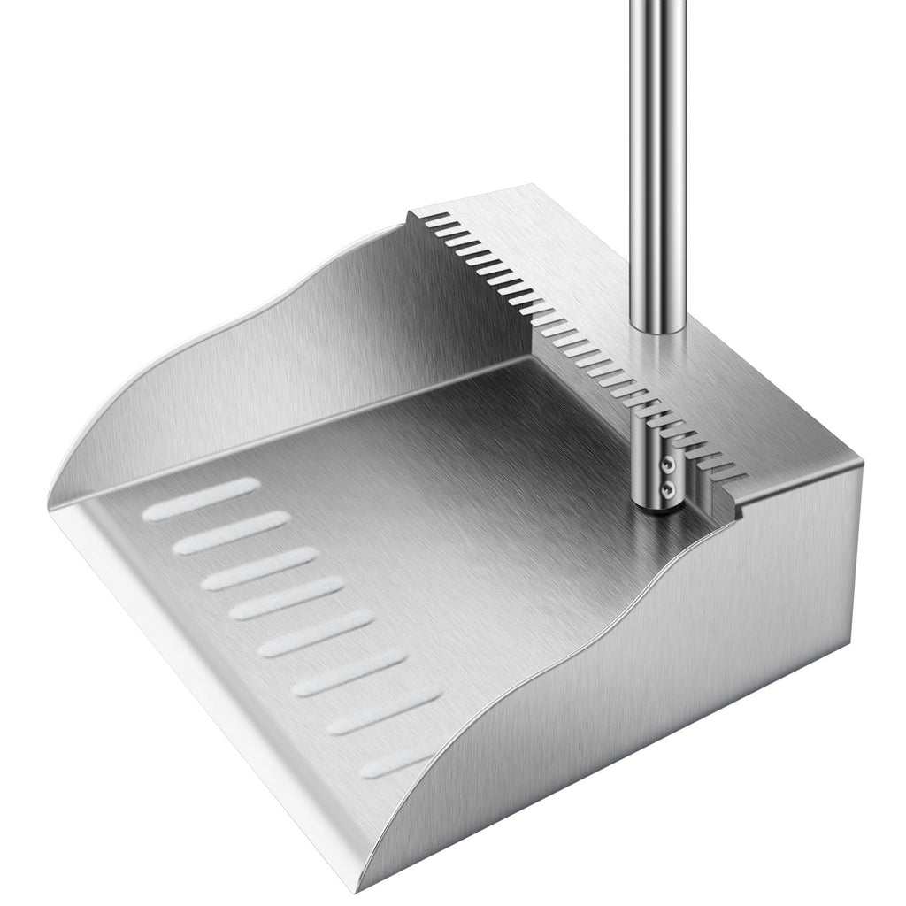 Dust Pans with Long Handle,Heavy Duty Metal Dust Pan with Handle,Upright Stand Up Dustpan with Dust Pan Teeth to Clean Hair for Home Kitchen Office Lobby Floor Garden