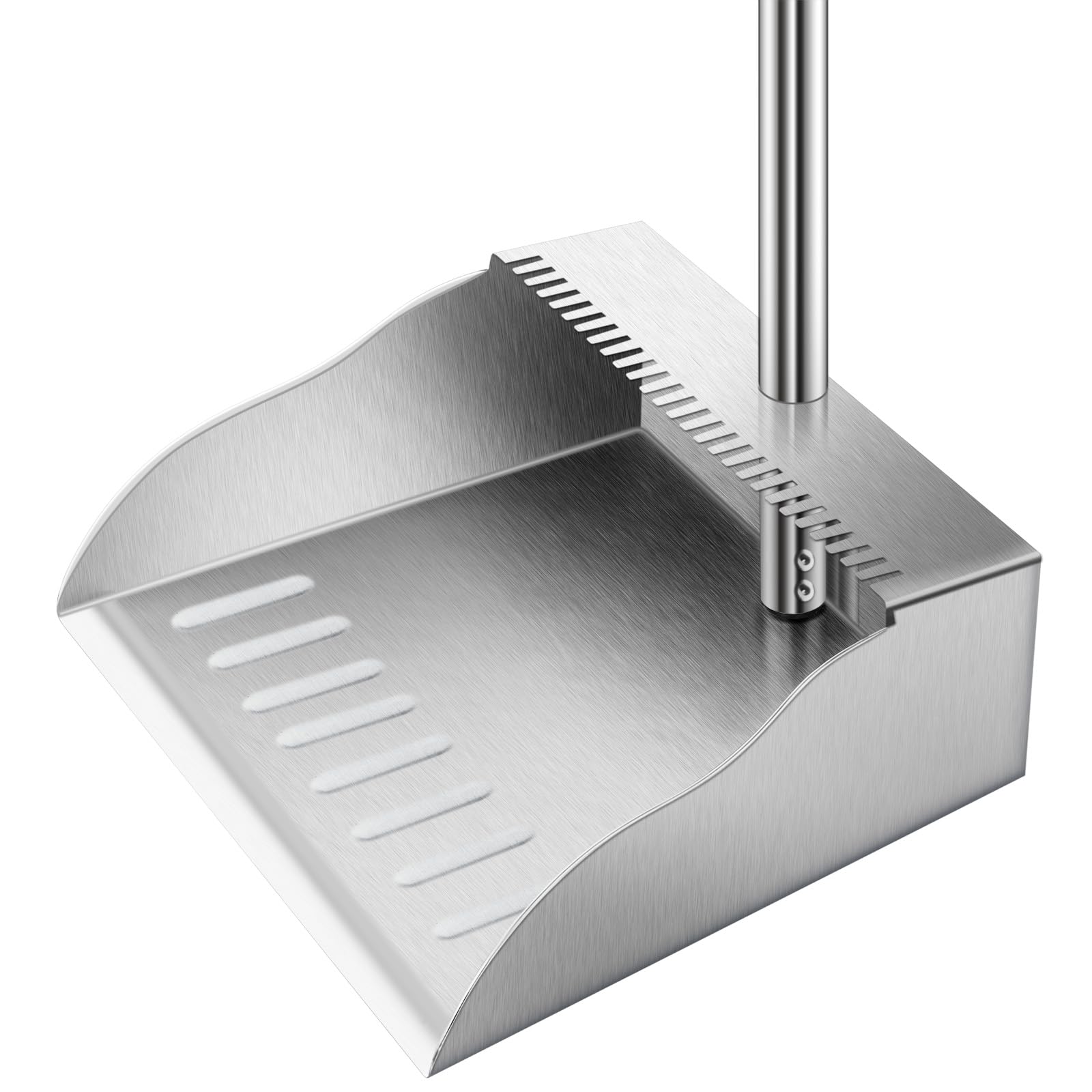 Dust Pans with Long Handle,Heavy Duty Metal Dust Pan with Handle,Upright Stand Up Dustpan with Dust Pan Teeth to Clean Hair for Home Kitchen Office Lobby Floor Garden