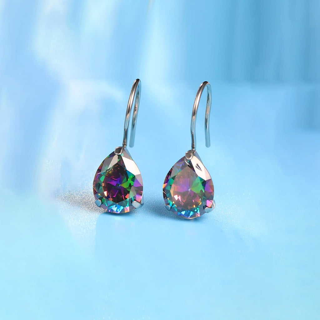 Limerencia Hypoallergenic Pure Titanium Cubic Zirconia Dangle Hoop Earrings, Water drops CZ/Opal Lightweight Drop Earrings for Sensitive Ears Women